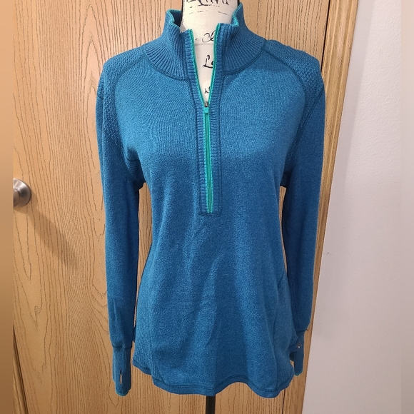 Eddie Bauer Tops - Eddie Bauer Teal Knit Quarter Zip Gorpcore Outdoor Sweatshirt Thumb Holes